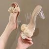 Thick heel transparent slippers female summer wear 2025 new fairy style with skirt crystal high heel word with cool slippers