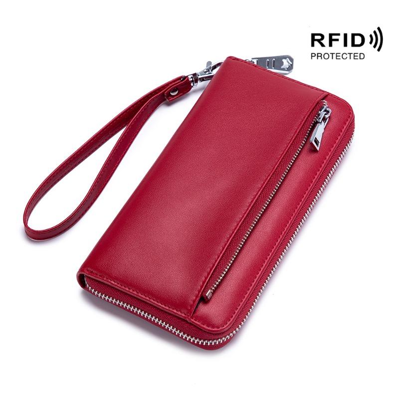 Leather passport bag, clutch bag, women s wallet, RFID anti-theft brush, Korean version, fashionable and simple бордовый