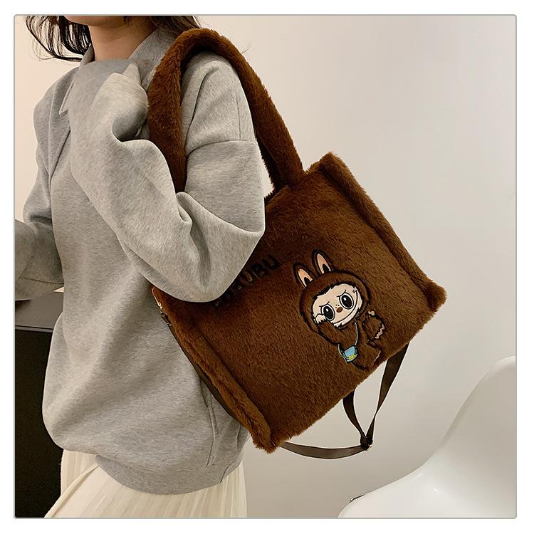 Labubu plysj skulderveske for kvinner, sminkeveske, søt ins håndveske, bursdagsgave