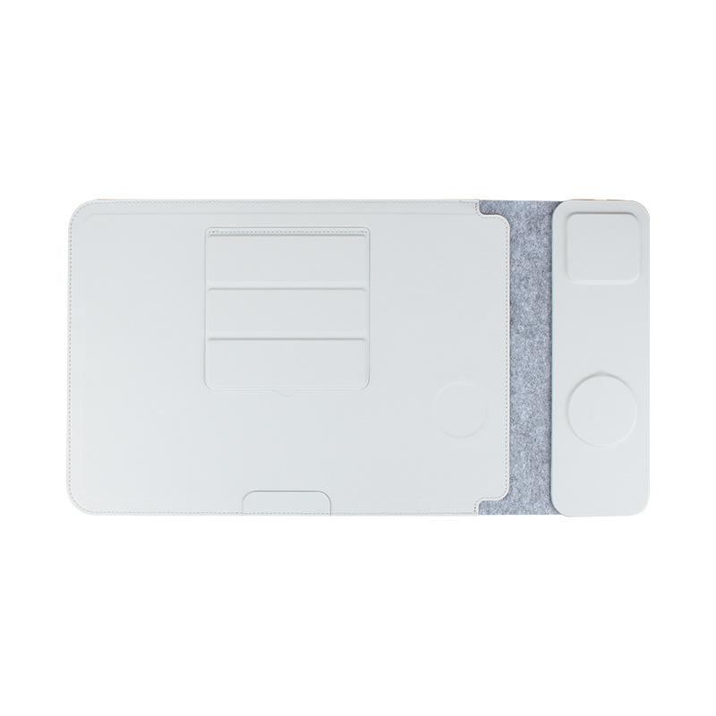 S101 Multi-Function 14 Inch Laptop Sleeve PU Leather Wireless Charging Mouse Pad Notebook Riser Stand