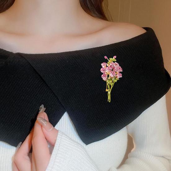 Mother Day Brooch 3D Enamel Rose Flower Bouquet Design Brooch Suit Lapel Sweater Dress Coat Badge Weddings Parties Daily Wear