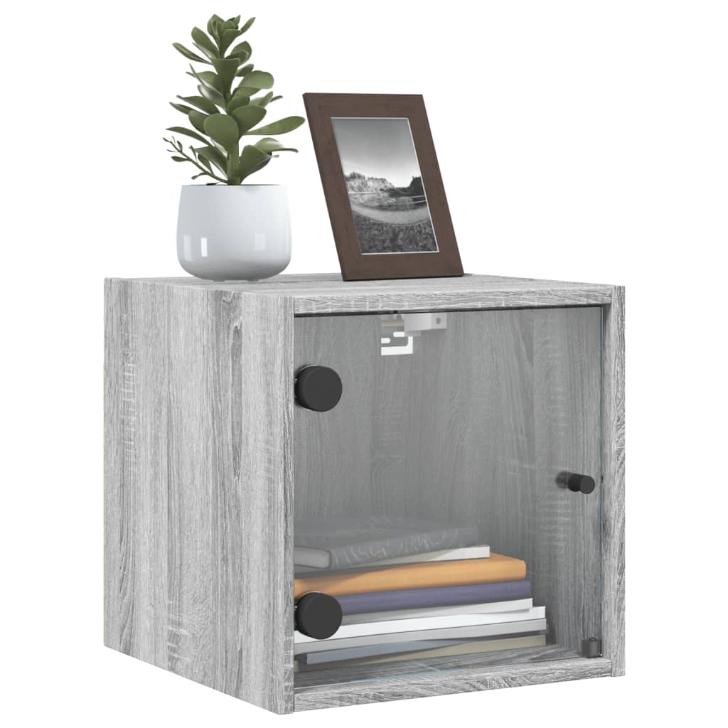 Nightstand with Glass Door Grey Sonoma 35 x 37 x 35 cm
