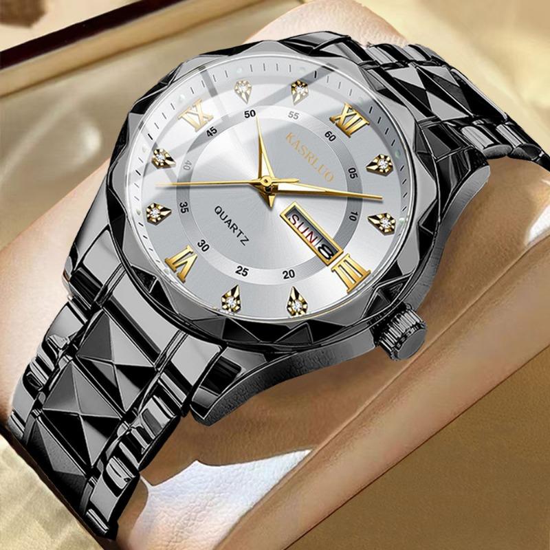 KASRLUO Uhr Herren Doppeltes Datum Rhombus Gehäuse Leuchtend Wasserdicht Mode Premium Quarz Uhr