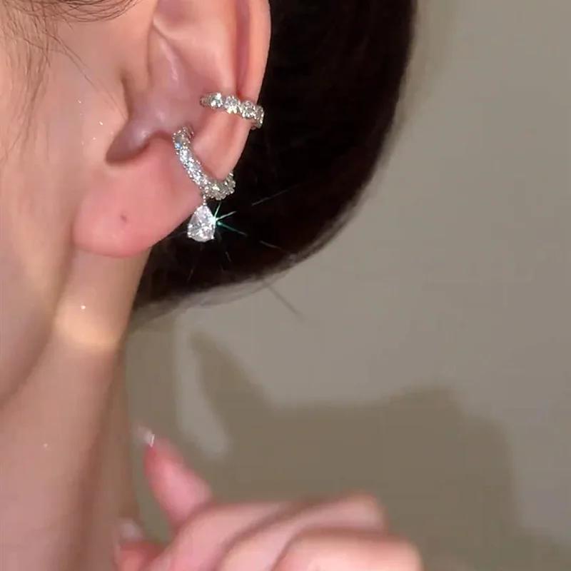 Zilverkleurige Zirkonia Parel Clip-On Oorbellen voor Vrouwen Geometrische Ear Cuff Zonder Piercing Meisjes Sieraden Cadeaus
