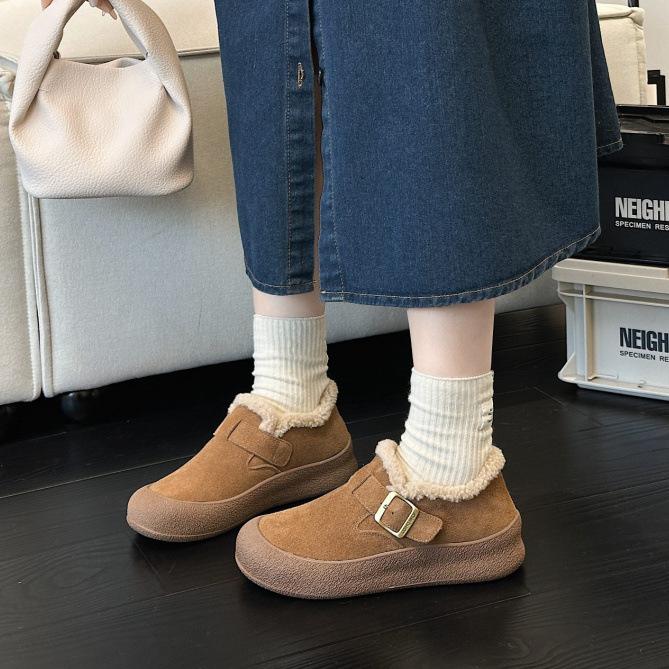 Bőr retro női őszi és téli modellek, bőr bársony vastagított meleg bolyhos cipők, platform alkalmi pamut cipők