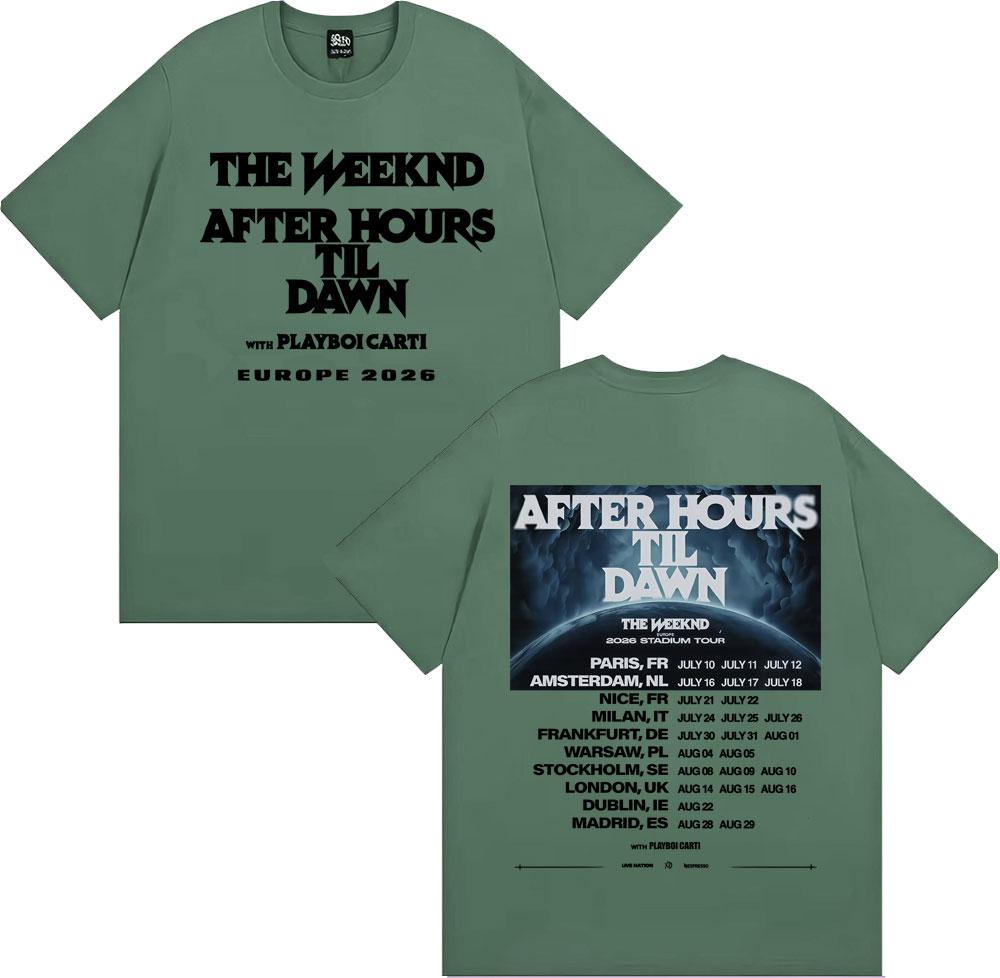 The Weeknd After Hours Til Dawn Europe 2026 Stadium Tour Tshirts Unisex Women Fashion Hip Hop Oversized Cotton T Shirts Streetwear