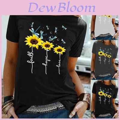 Stylish Women Floral Daisy Printed Basic T-shirt Versatile Short Sleeve Blouse For Casual Wear