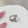 Natural Freshwater Edison Pearl Ring Femininity Fashion Open Snake Ring Round Strong Light Big White Pearl Ring