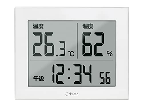 Dretec Hakimie Large Screen Thermometer and Hygrometer, Digital Thermometer and Hygrometer, Large Size, Influenza and Heatstroke Prevention, Stand, Wa