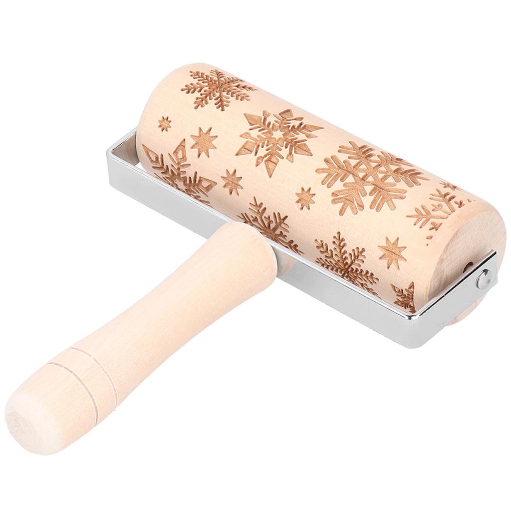 Christmas Rolling Pin Wooden Christmas Engraved Embossing Rolling Pin Dough Stick Baking ToolLarge Snowflake