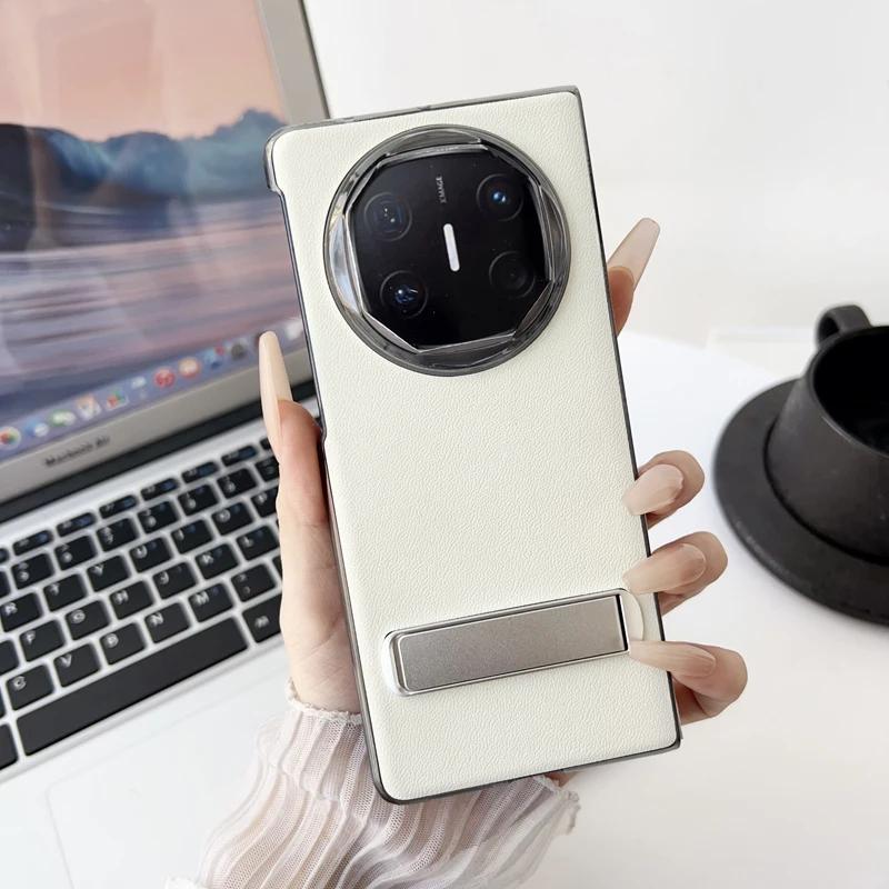 

For Huawei Mate X6 Case Genuine Leather +Transparent Hard PC Frame Kickstand Cover For HUAWEI Mate X 6 For Huawei Mate X6