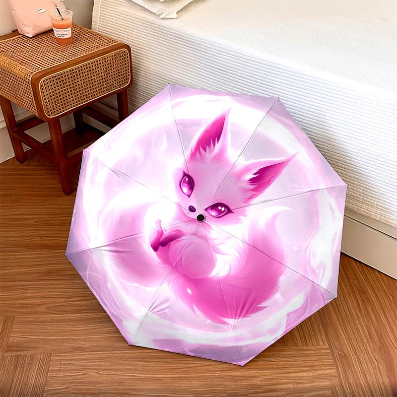 

1 PC Automatic Folding Umbrella - Pink Fox Pattern, Portable & Foldable Design with 8 Ribs, Christmas Birthday Gifts