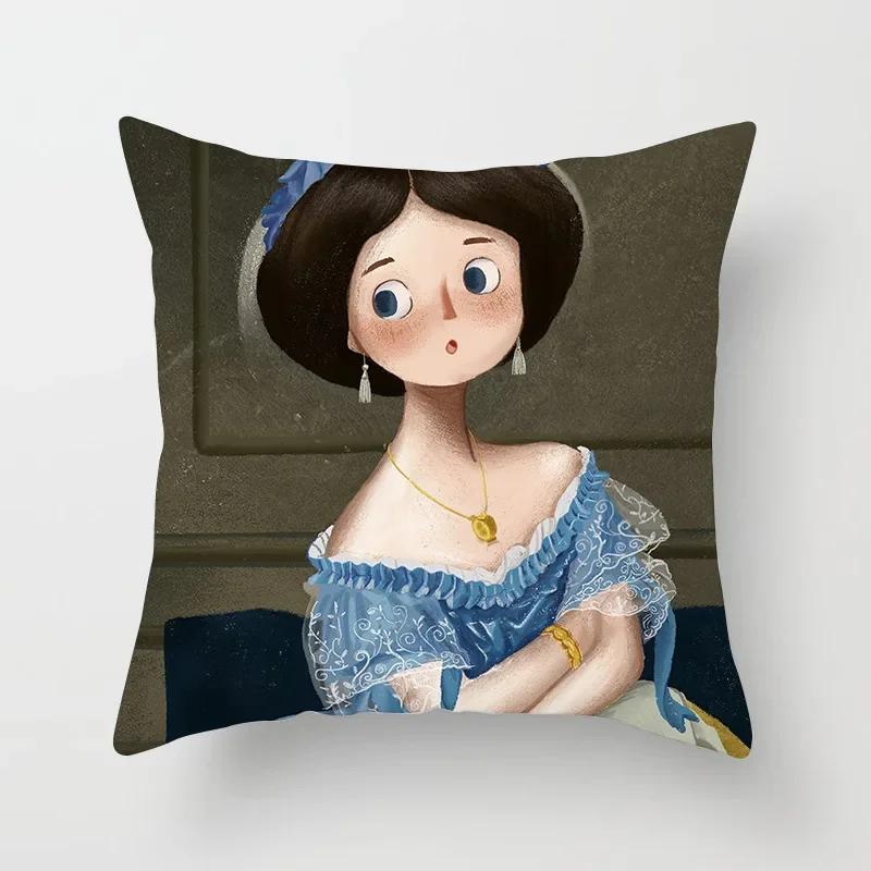 Creative Cartoon Oil Painting Mona Lisa  Gogh Cushion Cover Portrait Painting Throw Pillow Case Cojines Decorativos Para Sofa
