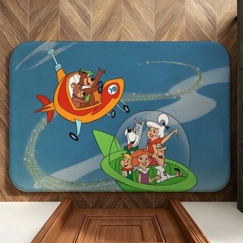 Cartoon Y-Yogi B-Bear Floor Mat Soft Flannel Floor Mat Suitable for Entryways, Living Rooms, Bedrooms, and Bathrooms