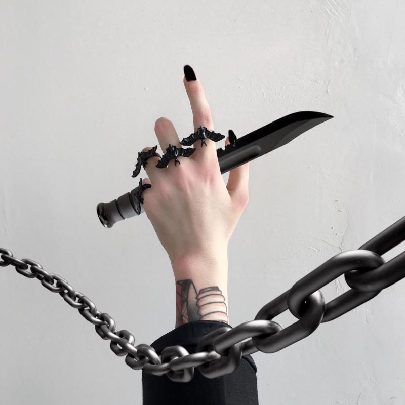 Gothic Dark Black Bat Rings For Women Halloween Metal Open Finger Rings Fashion Party Accesories Punk Jewelry Gifts
