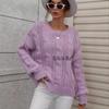 Autumn and winter new sweater twisted rope solid color loose large size crew neck knitted sweater women