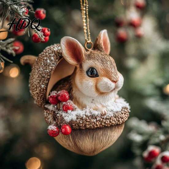 Detailed Woodland Animal Ornaments Pine Cone Christmas Ornaments 2D Flat Acrylic Forest Xmas Tree Pendant Retro Style Pendants Cute Hedgehog