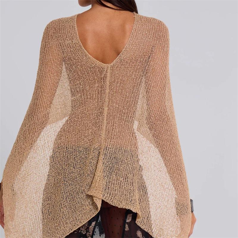 Dámské Sexy Módní Průsvitné Síťované Pončo Lehký Letní Svetřík Pulovr na Šaty Plážové Zakrytí