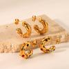Unusual Shape 18K Gold Stainless Steel Studs with Zircon C-shaped Earrings for Women, High-end Titanium Steel Ear Jewelry