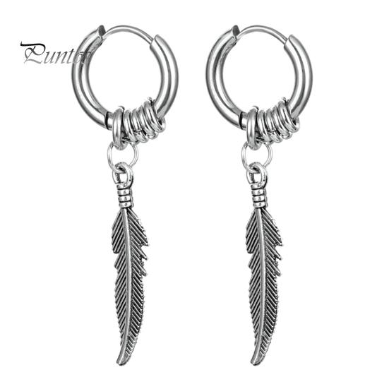 Clip Earrings 1 Pair Feather Shape Drop Small Ear Clips Vintage Piercing Round Jewelry Accessory Dangle