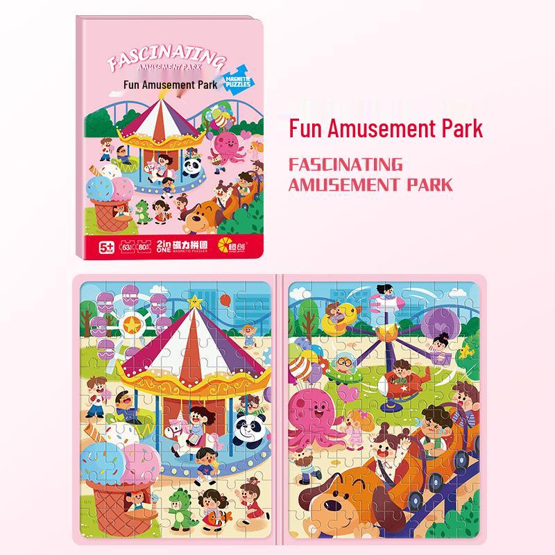 Advanced Magnetic Folding Puzzle for Kids 3-6: Multi-Scene Animals & Transportation Beads Brain Teaser