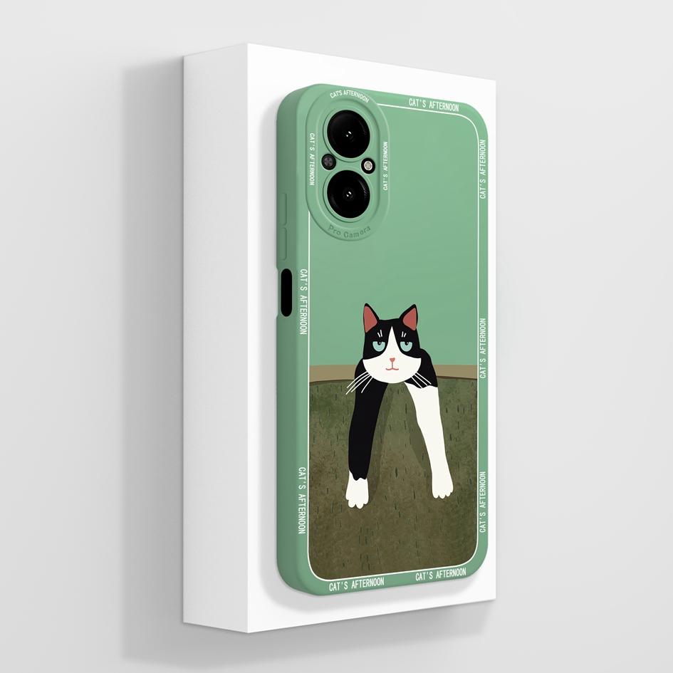 Cover Case For Oppo Realme C67 C65 C63 C61 C25 C25S C25Y C30 C30S C31 C33 C35 C55 C51 C53 Lazy Cat Soft Liquid Silicone Protective Shell For Oppo Capa