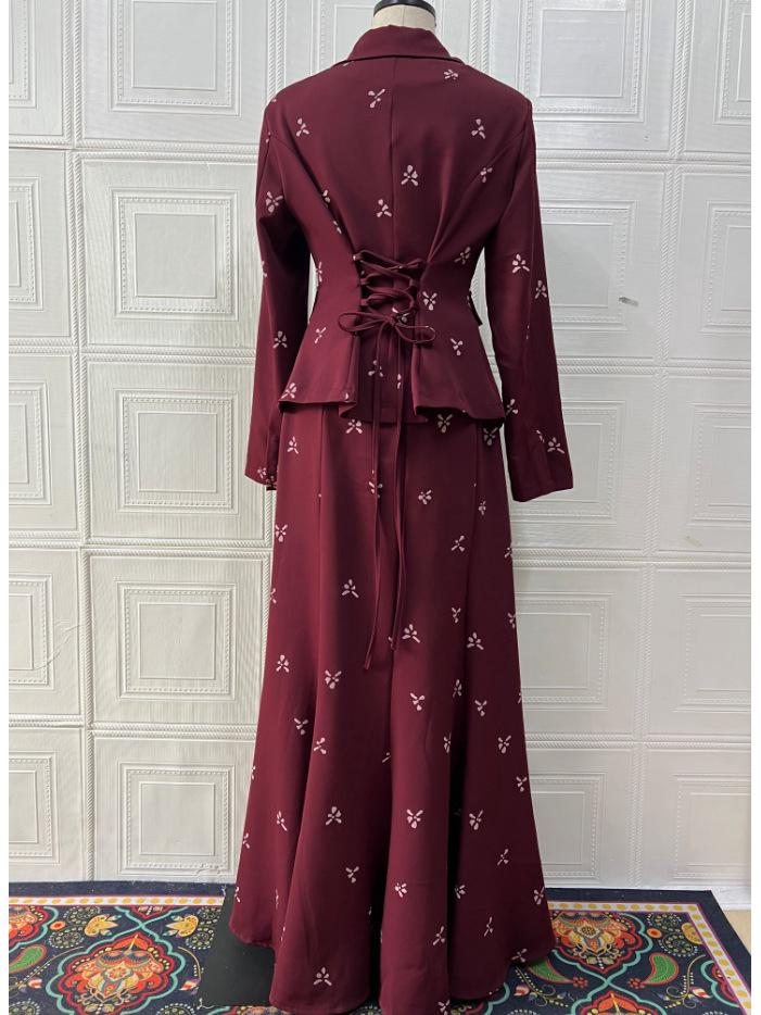 Costum european și american de toamnă 2025, sacou cu fustă midi subțiatoare cu talie înaltă