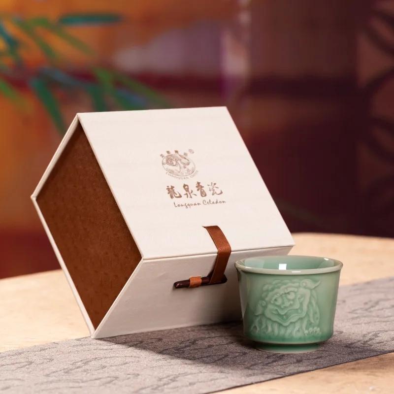 150ML Handmade Longquan Celadon Teacup Traditional Lion Awakening Master Cup Beautiful Smelling Cup Jianzhan Tea Set Collection