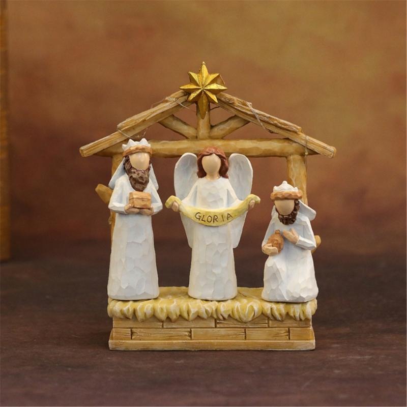 Christmas Nativity Figurines Holy Family Figure with Donkey Nativity Figure,Table Ornament Religious Christmas Decors
