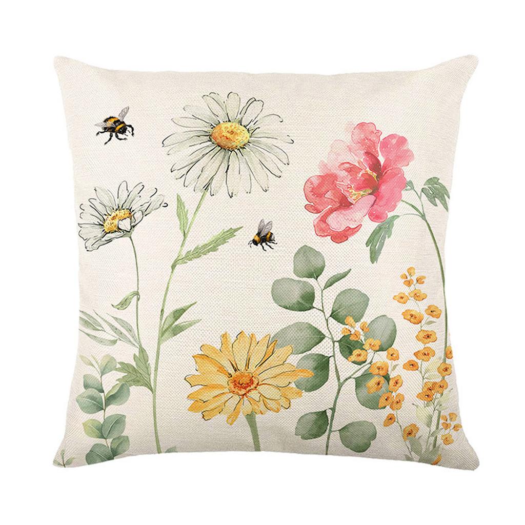 Spring Floral Throw Pillow Covers , Watercolor  Bee Decorative Cushion Cases For Home, Living Room, Bedroom
