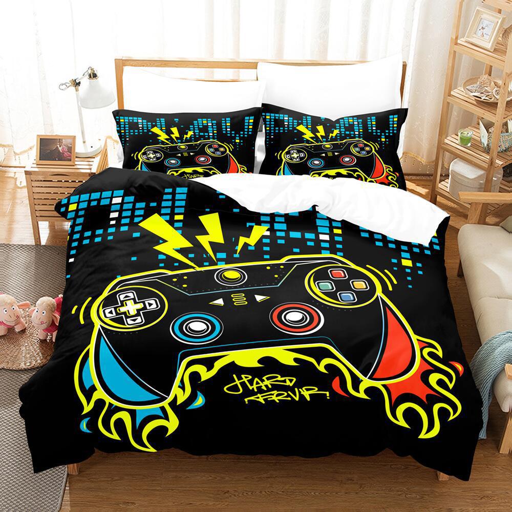 Cartoon Animation Digital Printing Keyboard Gamepad Bedding Three-Piece Microfiber Polyester Cotton Duvet