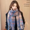 Premium Winter Korean Plaid Scarf: Warm, Thick, Red, Tassel Shawl for Women