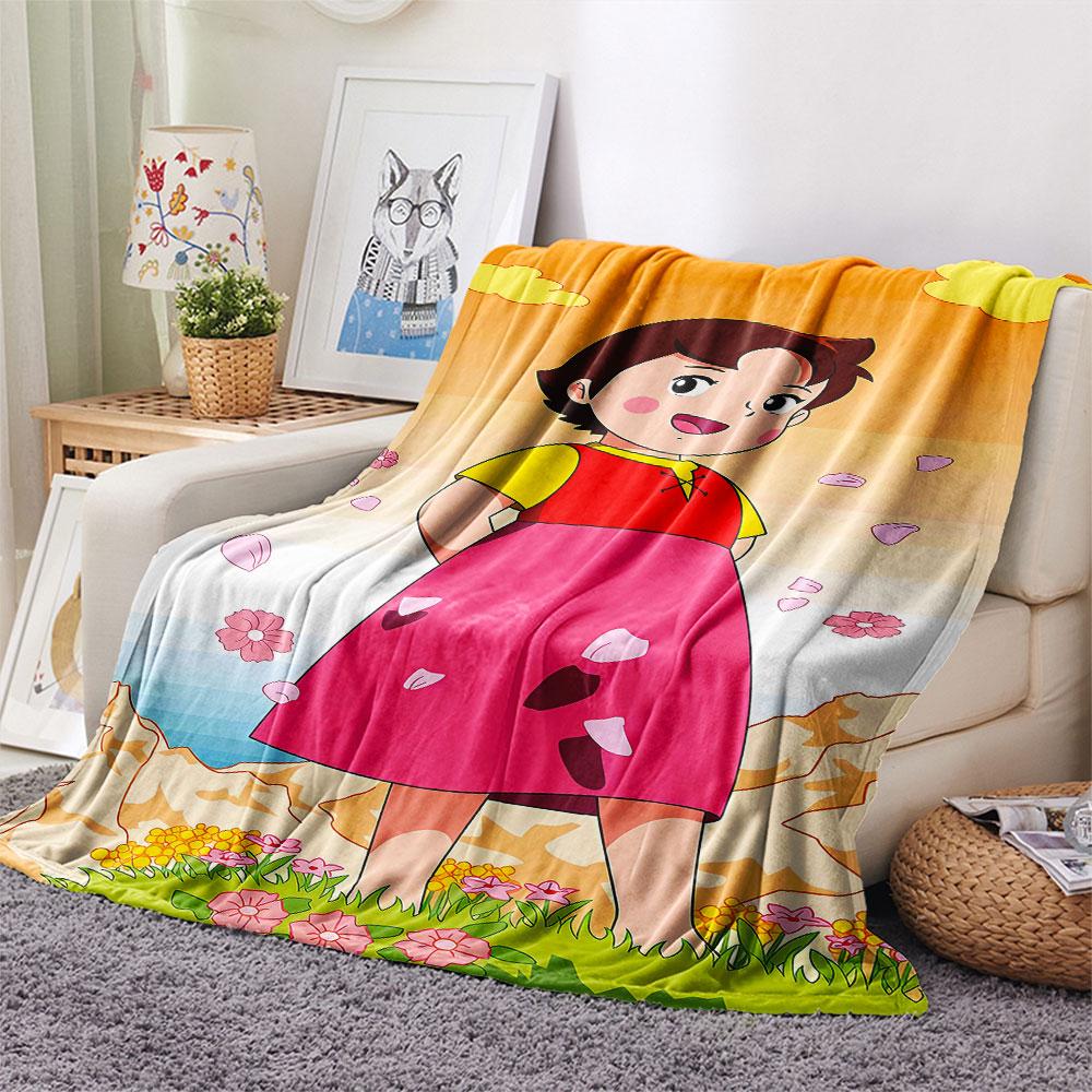 1PC Heidi Alps Cartoon Patterned Flannel Blanket Suitable For All Seasons for Home Decor Warmth and Comfort Gifts Holiday Present
