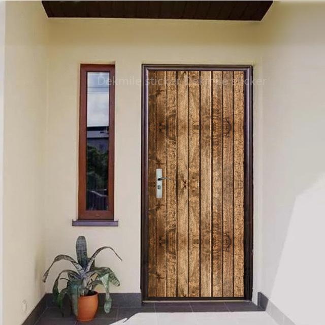 Hnědá samolepka na dveře Vinylové dekorativní dveře Wood Grain 3D chodník Krajina Lepicí tapeta na dveře ocelové přední Deur samolepky