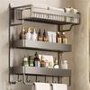 Bathroom Space Storage Towel Items Storage Rack Shampoo Bottle Mouthwash Cup Triple Shelf Wall Hooks Bathroom Accessories