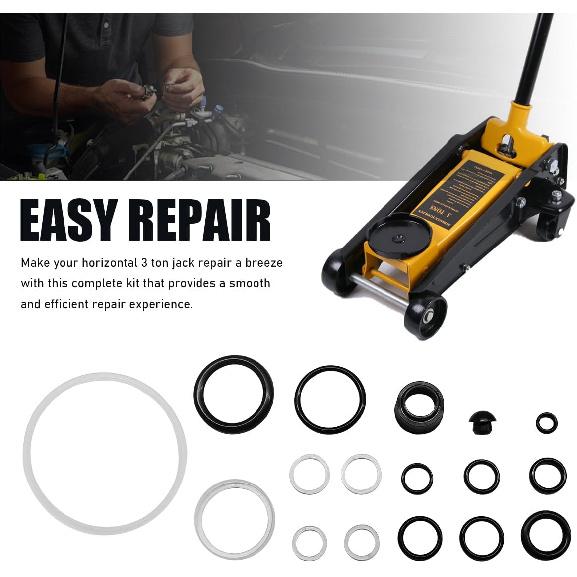 17PCS Floor Jack Seal Kit, 3 Ton Horizontal Hydraulic Jack O-Ring Seal with Oil Filler Plug, Complete Repair Set Rubber Sealing Rings Replacement