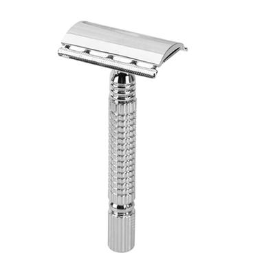 Handrasierer für Herren, traditionell, zweischneidige Klinge, Sicherheitsrasierer, Haar, Bart, Silber