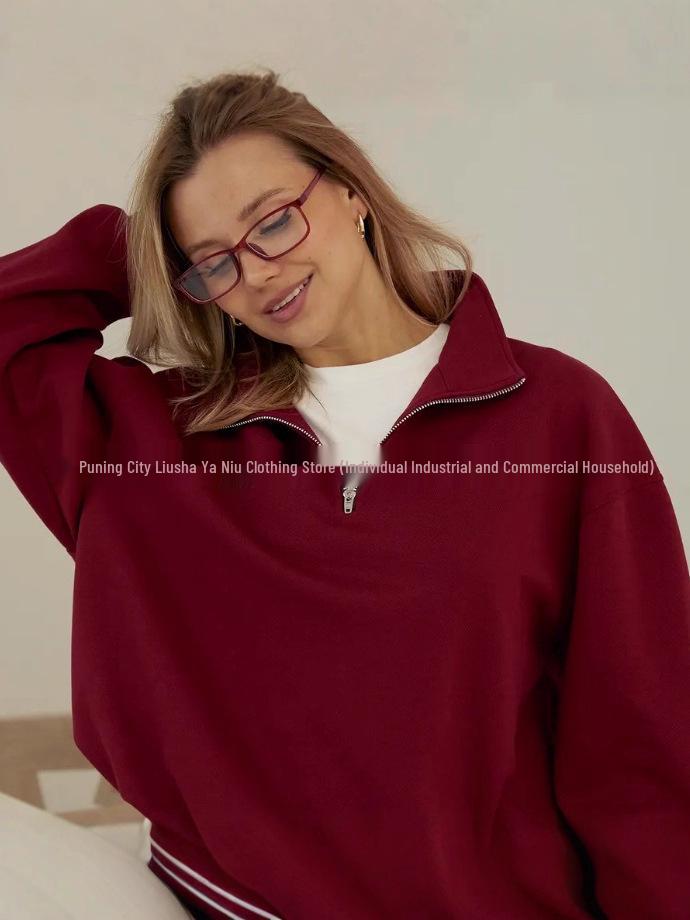 Trendy Thickened Lapel Half-Zip Sweatshirt with Vintage Flair for Autumn and Winter