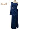 Vestido de noite feminino, um ombro, sem mangas, bainha dividida, cor sólida, cintura fina, plissado, cor sólida, ombro de fora, baile, coquetel, festa, vestido longo, vestido de baile