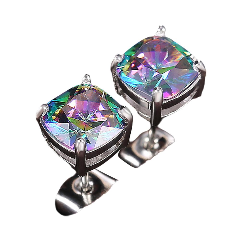 Rainbow Square Crystal Earrings Studs Women's Girls Jewelry delicate accessory