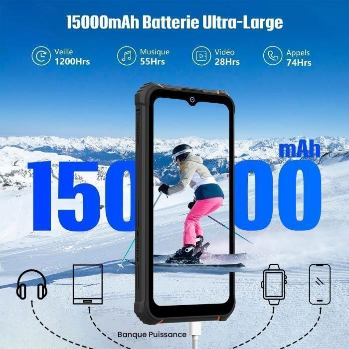 Téléphone Portable Incassable HOTWAV W10 Pro 6Go+64Go 15000mAh Grande Batterie 6,53" HD+ 20MP Triple caméra Android 12 NFC - Orange