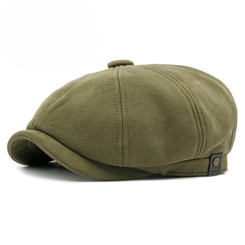 

Vintage Suede Newsboy Cap for Men Women Retro Octagonal Baker Boy Hat Autumn Winter Warm Solid Color Beret Painter Hat 56-60cm армія зелений колір