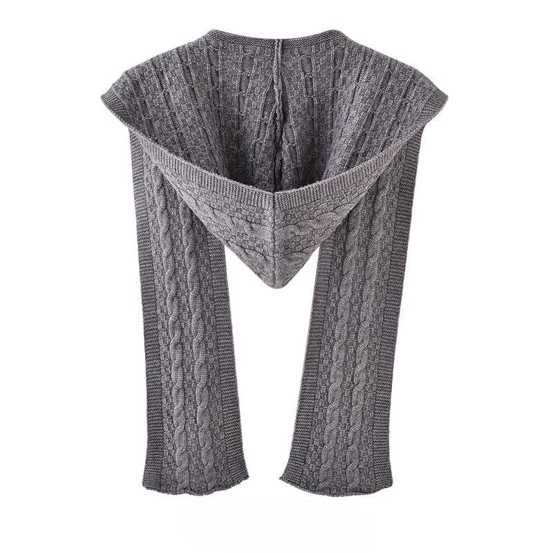 

Spring Autumn Hat Scarf Integrated Hooded Knitted Shawl Women s Outer Garment for Shirts Thickened Autumn Winter Fashion Neck Scarf темно-серого