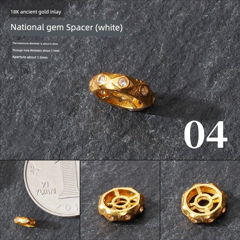 

18K Gold Accessories DIY Inlaid Gem Spacer Lotus Spacer Spacer Bracelet Carrying Strap Bracelet Necklace Handmade Jewelry [4] 18K ancient gold inlaid gem Spacer (white) * 1