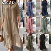 Mode Lente Herfst Effen Kleur Print Lange Mouw POLO Kraag Casual Jurken