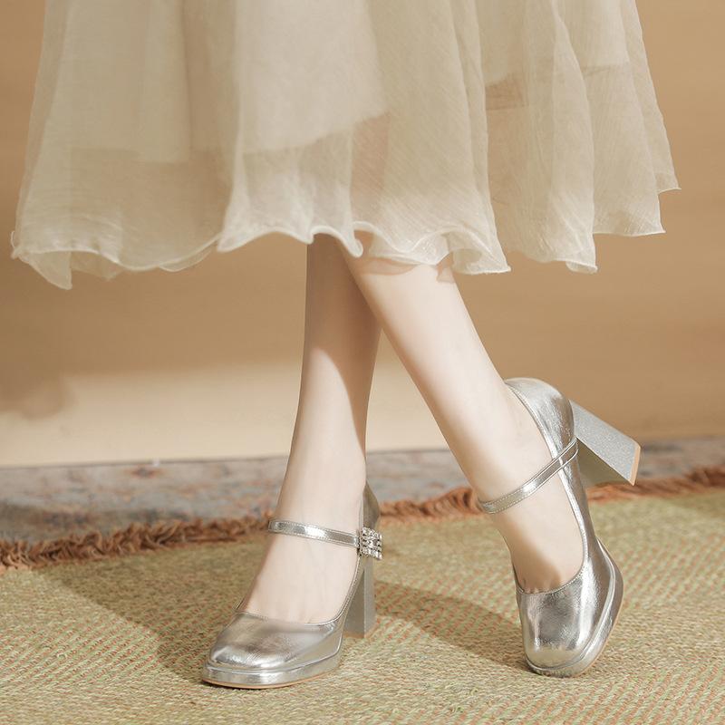 Fashion Women's Shoes Silver Slip On Chunky Sandals Square Toe Gold  Heels Branded Pumps Shallow Mouth Mary Jane Basketball Platform Swe