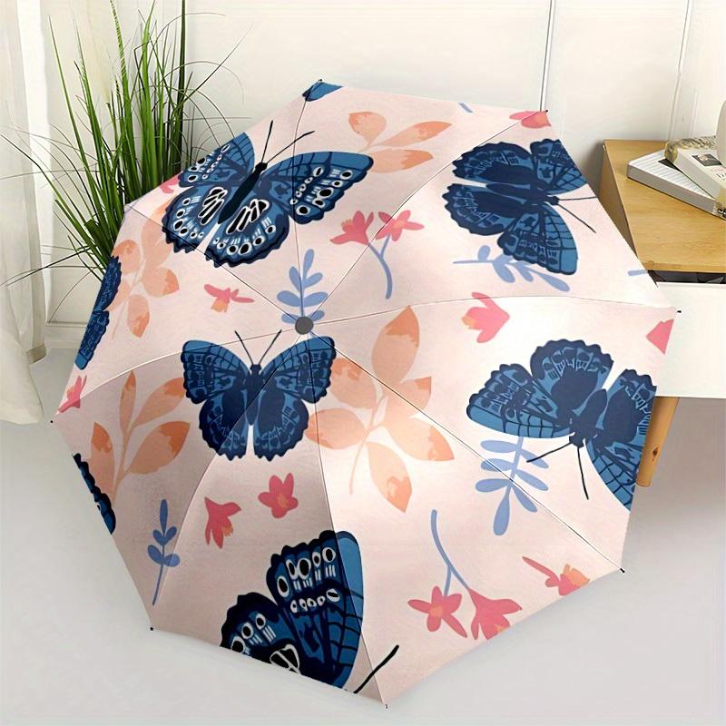 1pc Butterfly Floral Automatic Open/close Folding Compact Umbrella, 8-Rib Sturdy Canopy, Lightweight Portable, Everyday Use, Gift, Outdoor Umbrella, T