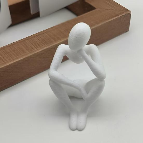 3D Printed Thinker Style Abstract Sculpture, Meditator Statue Collectible Figurines, Home Office Bookshelf Desktop Decor