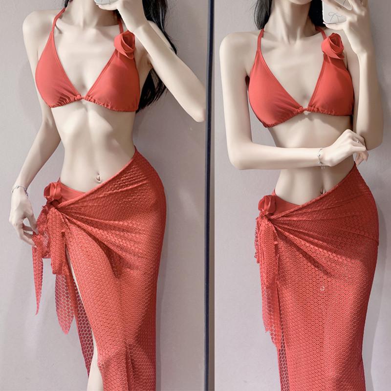 Women's Three-Piece Bikini with Long Skirt – Perfect for Beach and Island Vacations, Sexy and Stylish for Spring and Summer