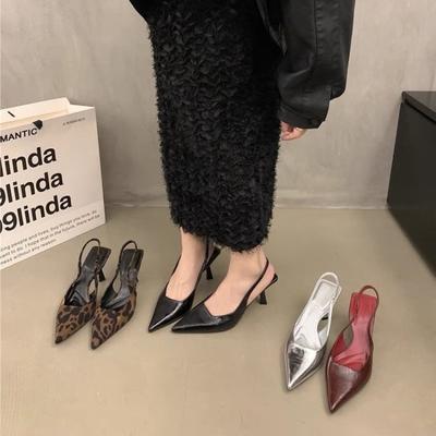 Sexy Pointed Leopard Print Fine Heel Single Shoes Women's Spring and Summer New Shallow Mouth Versatile One-word Buckle Sandals